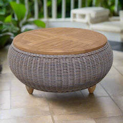 OUTDOOR PARADISE OTTOMAN WITH TEAK WOOD TOP