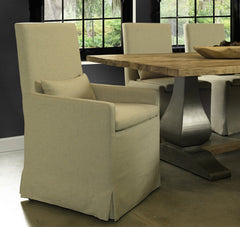 SANDSPUR BEACH ARM DINING CHAIR - WITH CASTERS - BRUSHED LINEN - Padma's Plantation