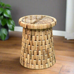 DRUM END TABLE WITH GLASS