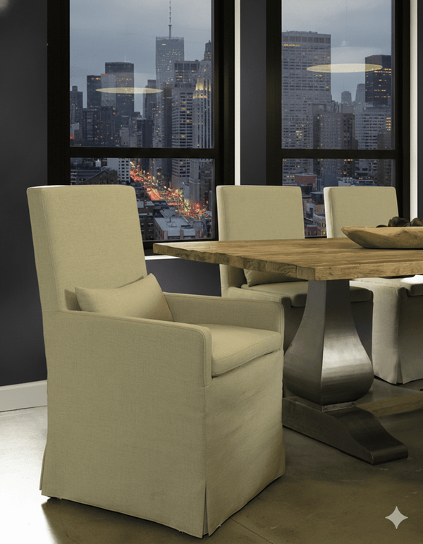 SANDSPUR BEACH ARM DINING CHAIR - WITH CASTERS - BRUSHED LINEN - Padma's Plantation