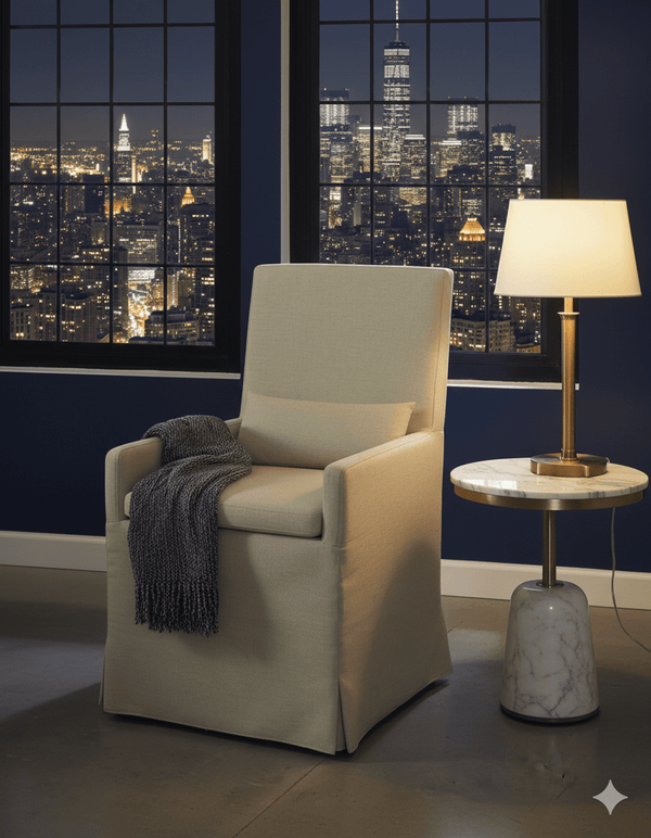SANDSPUR BEACH ARM DINING CHAIR - WITH CASTERS - BRUSHED LINEN - Padma's Plantation