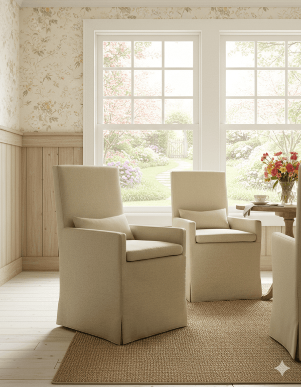 SANDSPUR BEACH ARM DINING CHAIR - WITH CASTERS - BRUSHED LINEN - Padma's Plantation