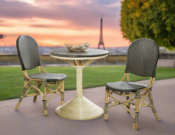 SET OF 2 - FRENCH BISTRO CHAIR - BLACK/BEIGE - Padma's Plantation