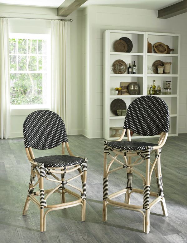 FRENCH BISTRO COUNTER STOOL - BLACK/BEIGE - Padma's Plantation